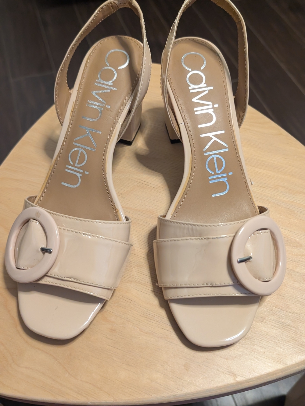Calvin Klein Patent Nude Block Heel Slingbacks